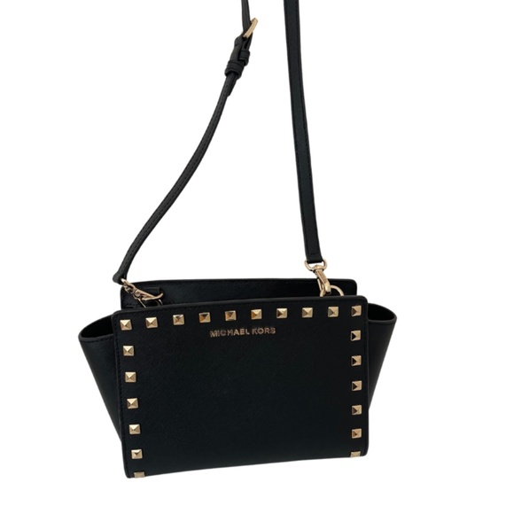 Michael Kors Selma black gold studded leather crossbody bag USED LIGHTLY - Picture 4 of 7